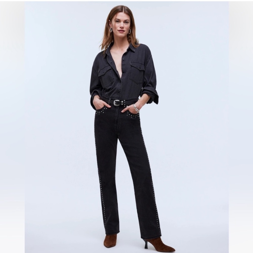 NWT Madewell Limited-Edition Drop: The Studded '90s Straight Jean size 26‎ black